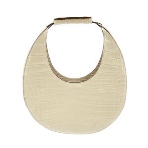 Staud patent leather moon bag in cream croc